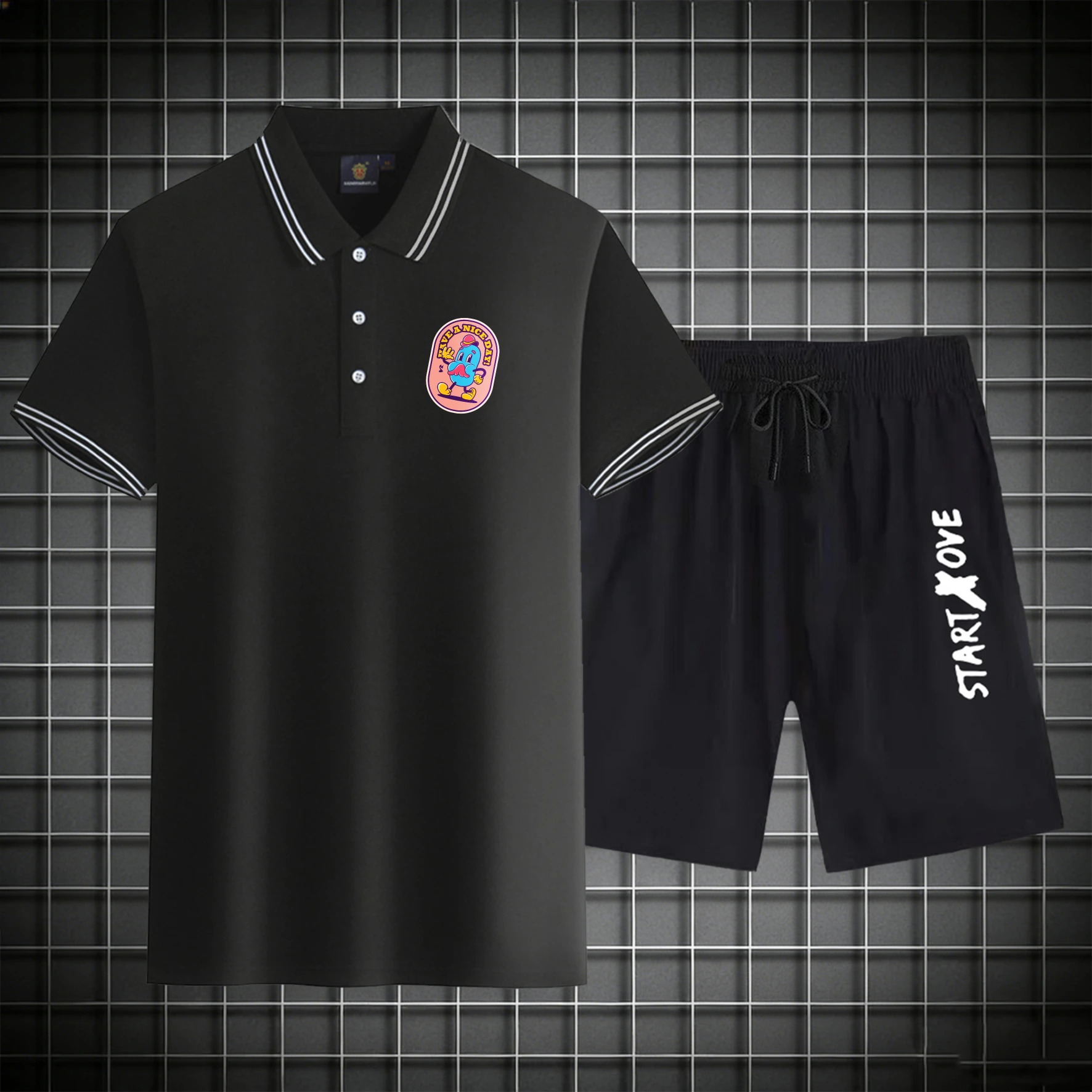 

men's Polos sets 2026 Summer Polyester sets for men Short sleeve drip clothing Y2k tracksuits sweatshirt set Graphic Printed