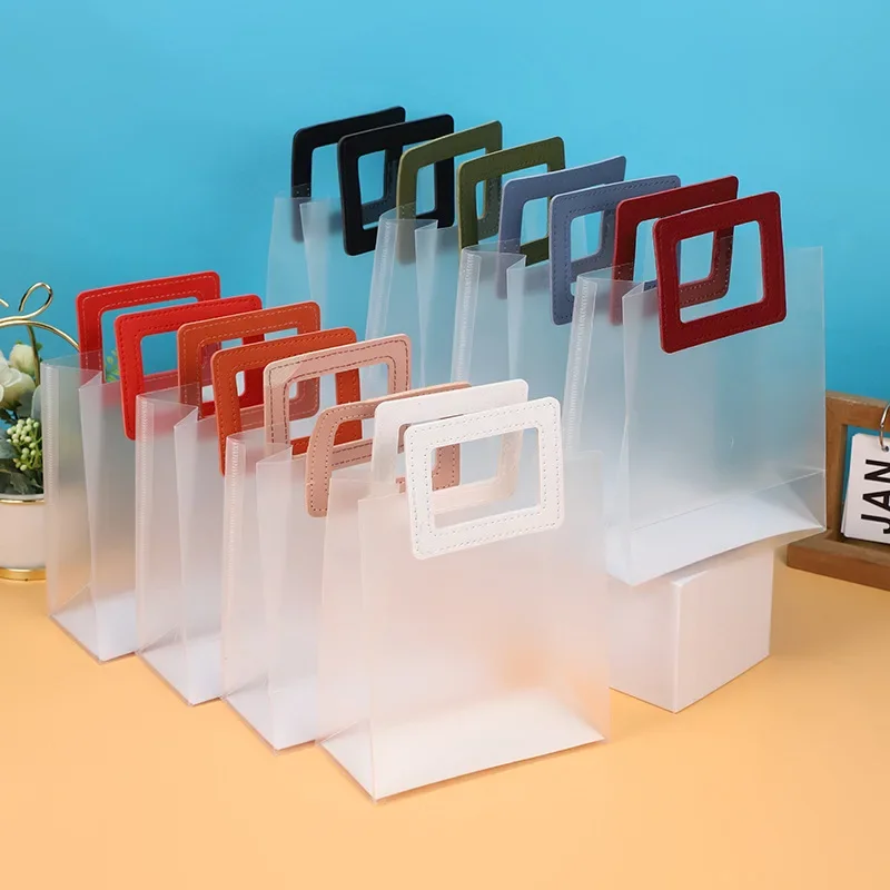 20pcs Thickened PP Plastic Gift Bag Transparent Frosted Handbag Wedding Party Candy Perfume Candles Packaging Bag Custom logo