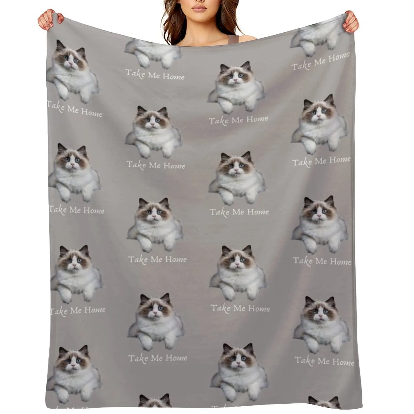 

Ragdoll Cat - Take Me Home Slogan Throw Blanket Sofa Multi-Purpose Thermal Luxury St Blankets