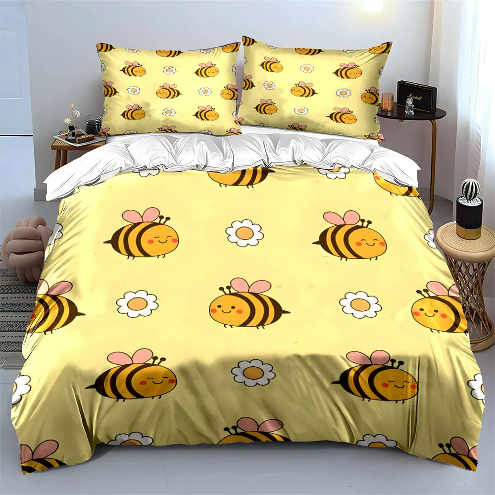 Cute Bee Pattern Three-Piece Set Multiple sizes kid's and adults' bedroom Exquisite 3PC bedding set, gift