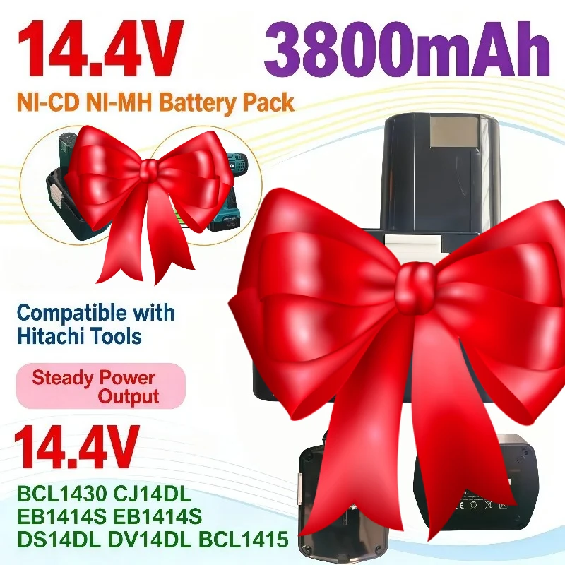 3800mAh 14.4V NI‑CD NI‑MH Replacement Battery For Hitachi Cordless Drill BCL1430 EB1414S DS14DL DV14DL CJ14DL