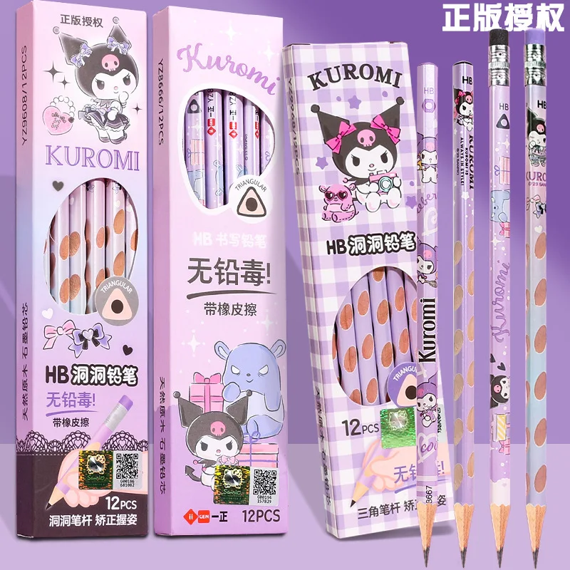 Yizheng Genuine Kuromi Study Supplie Hole Triangle Pencil Hb-Other Primary School Children'S Pencil Cute Cartoon Correct Posture