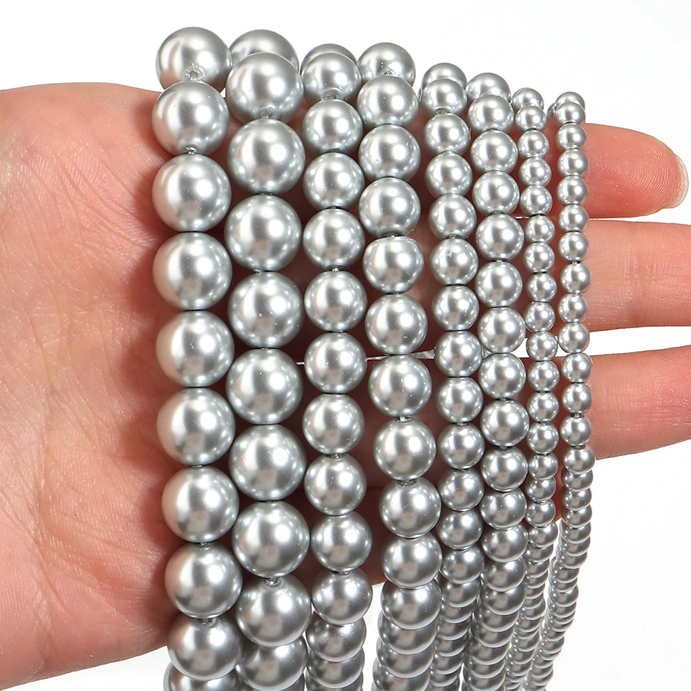 1 Strand 4/6/8/10mm Gray Glass Imitation Pearl Beads Round Loose Spacer Beads For Jewelry Making DIY Bracelets Necklace Supplies