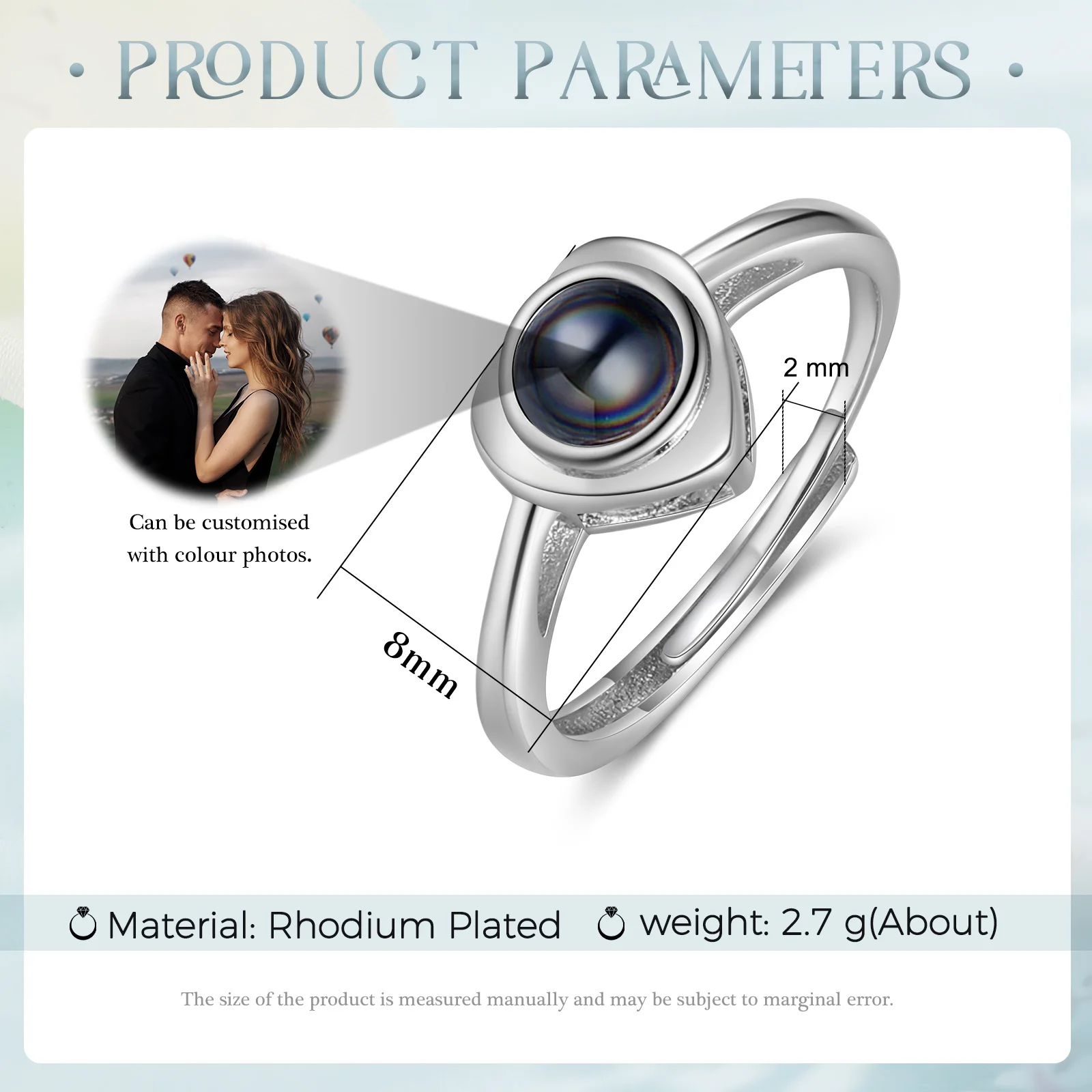 Personalized Photo Projection Ring Custom Picutre Inside Heart Rings for Women Birthday Gift for Her Wedding Bridesmaid Gifts