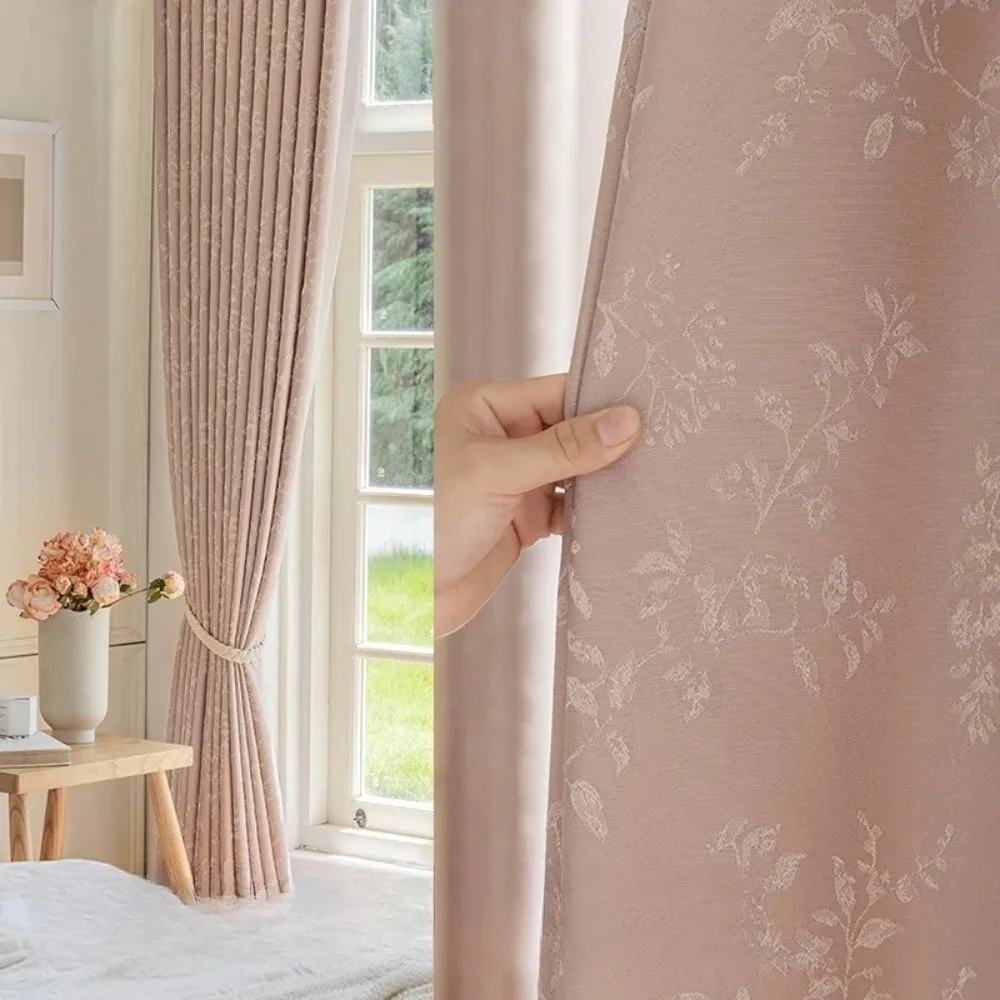 

Pink Plant Jacquard Thickened Blackout Curtains For Living Room Bedroom French Window Balcony Bay Window Customized Finished