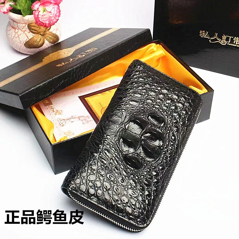 New Thai Style  Men's Long Bag Real Leather Leather Handheld Bag Business Crocodile Skull Zipper Wallet Female Purse Men Wallets