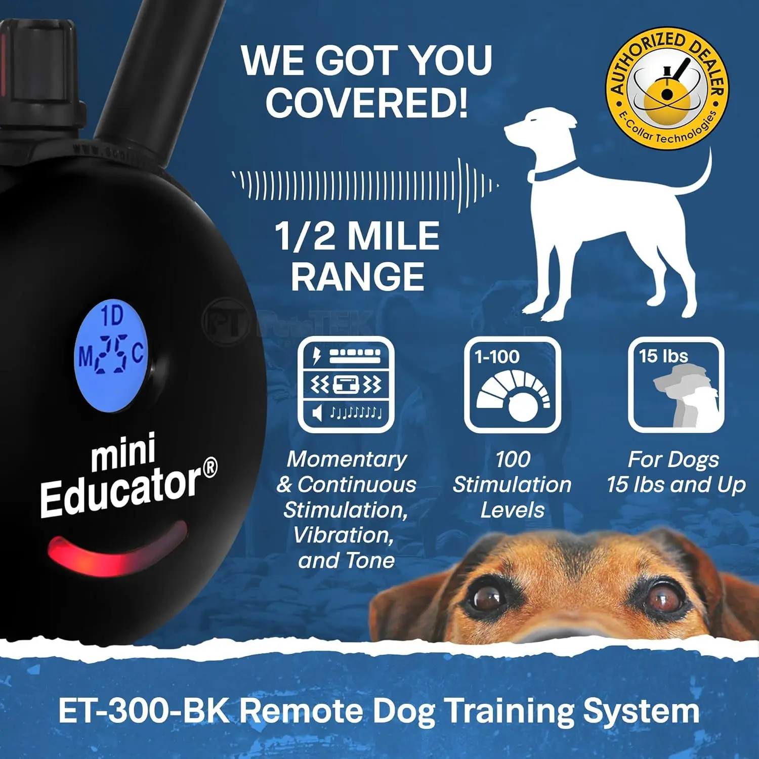 Dog Training Collar with Remote Control - 1/2 Mile Range, Waterproof, Rechargeable