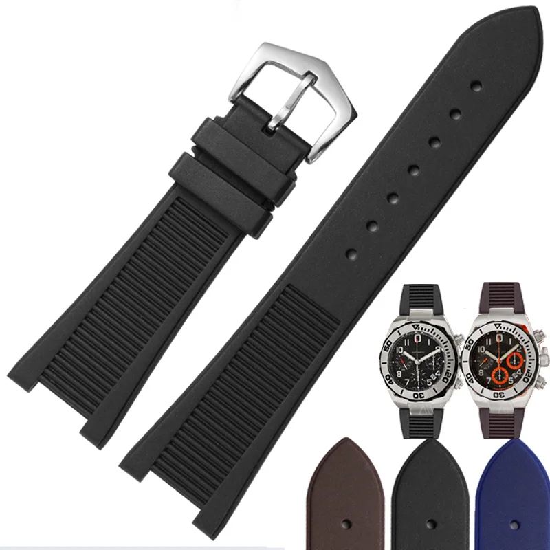 Notched silicone watch strap 24*13mm for Hamilton devil fish H78615135 H78615335 Rubber Watch band men's wristband Bracelet belt