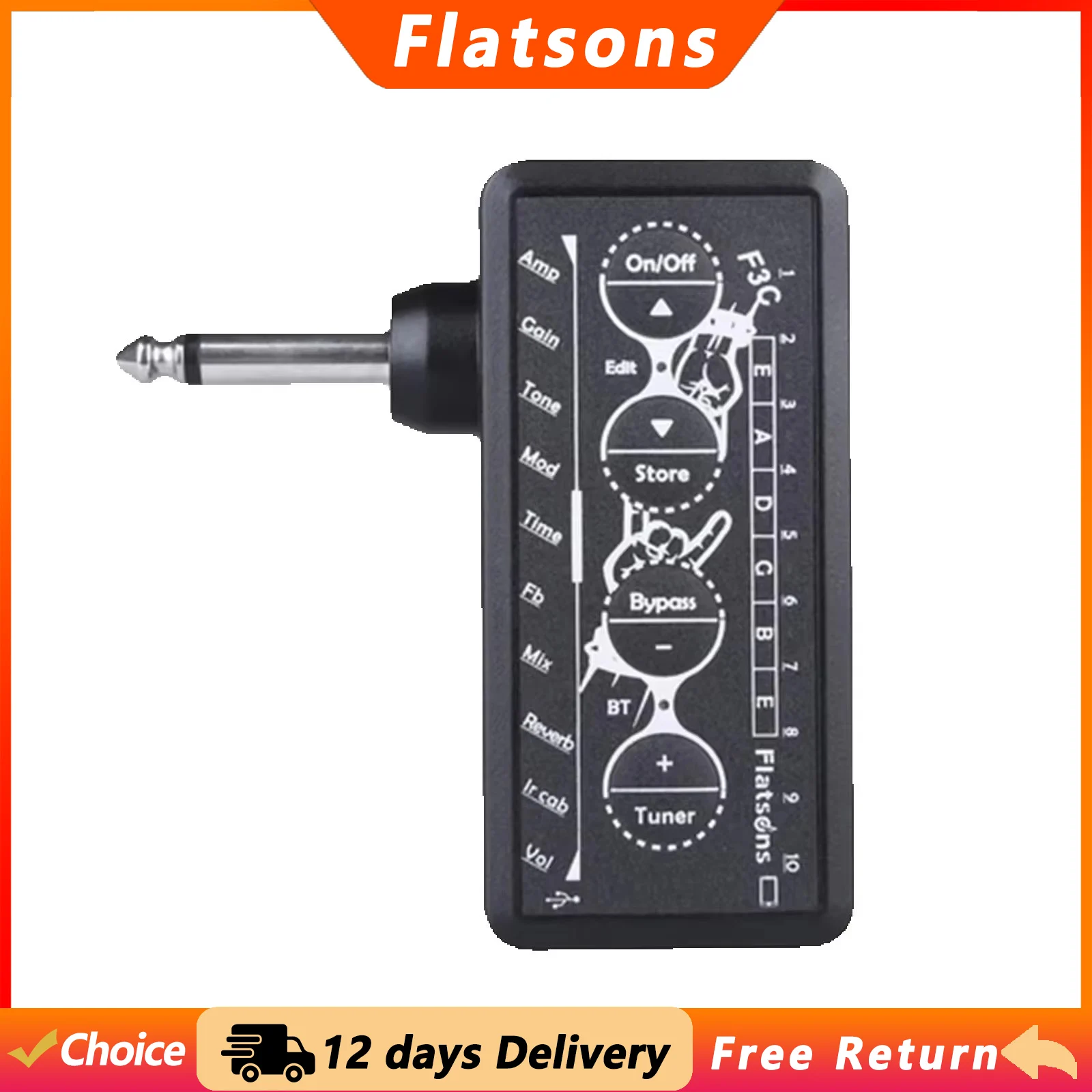 Flatsons F3C Guitar Bass Headphone Amplifier Speakers Mini Amp Speakers Headphone Stage Audio Tuner Plug Amp Guitar Parts