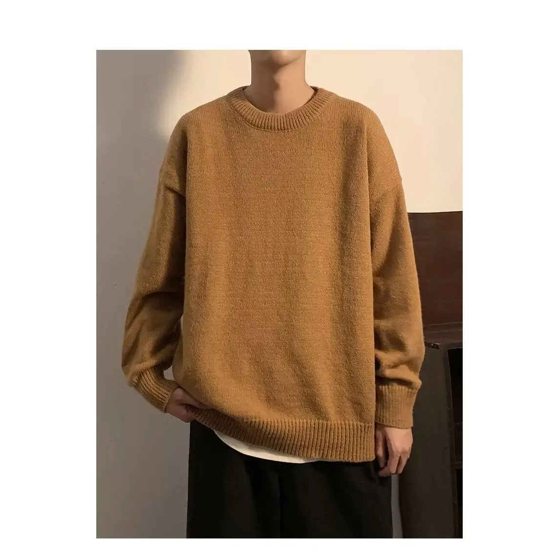 ملابس تريكو رجالية من Laid-ba Sle مستديرة Ne Base irt فضفاضة تناسب الزوجين من ألياف البوليستر الناعمة الشتوية غير الرسمية #2