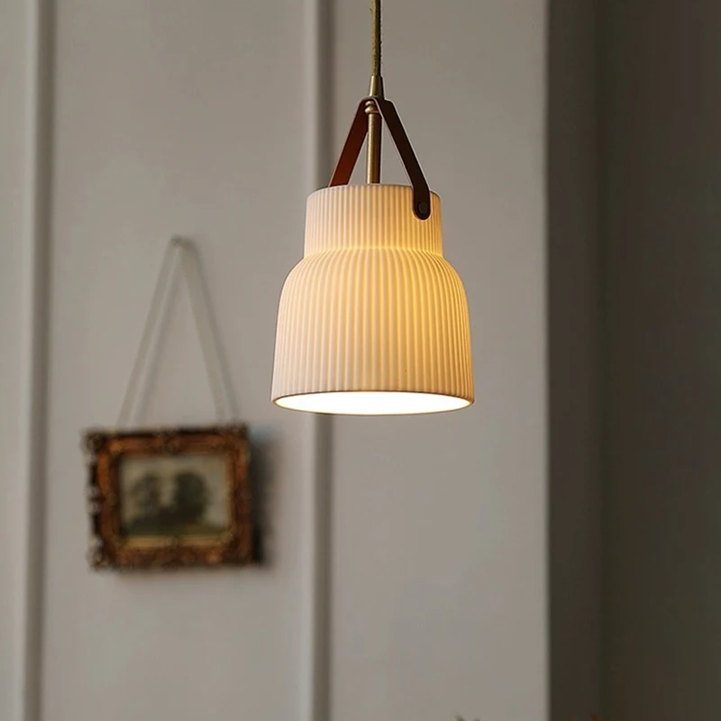 

Ceramic lamp Simple Pendant lights Living room bedside Chandelier Dining Table Light Brass leather HangLamp Restaurant Balcony