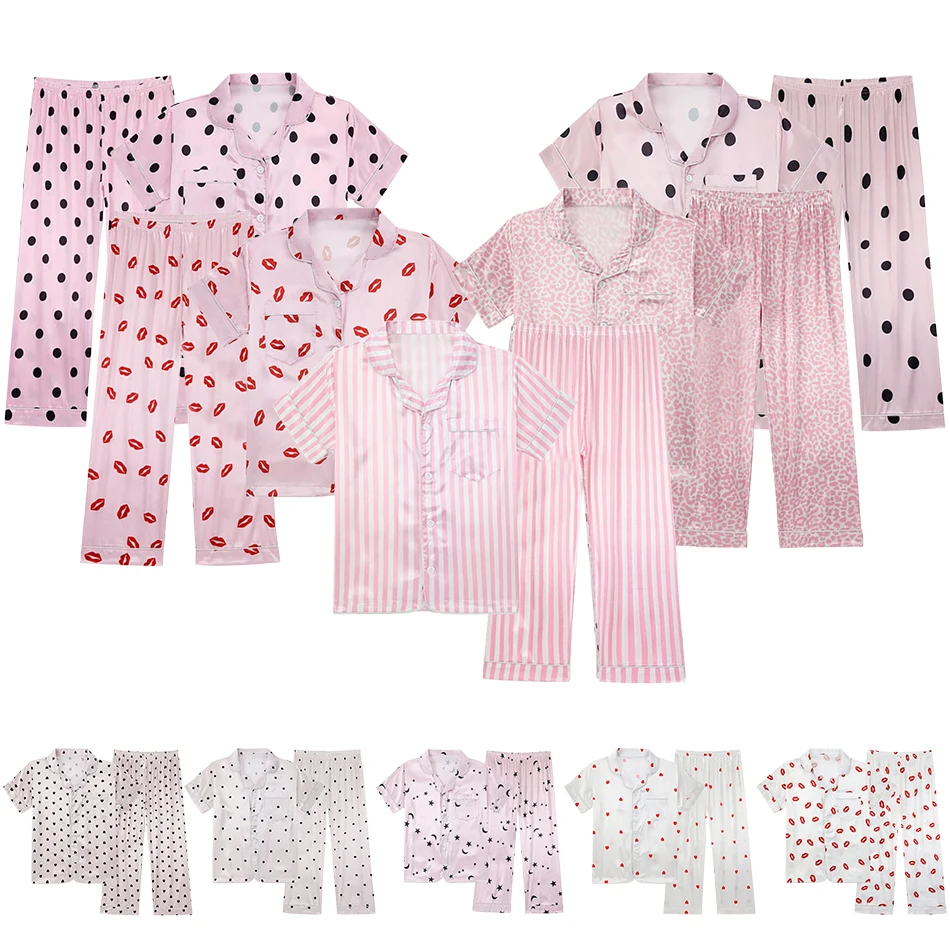 Pajama Sets European Style Tween Sleepwear Breathable Floral Print Set for Kids Short Sleeves and Long Pants for Warm Seasons