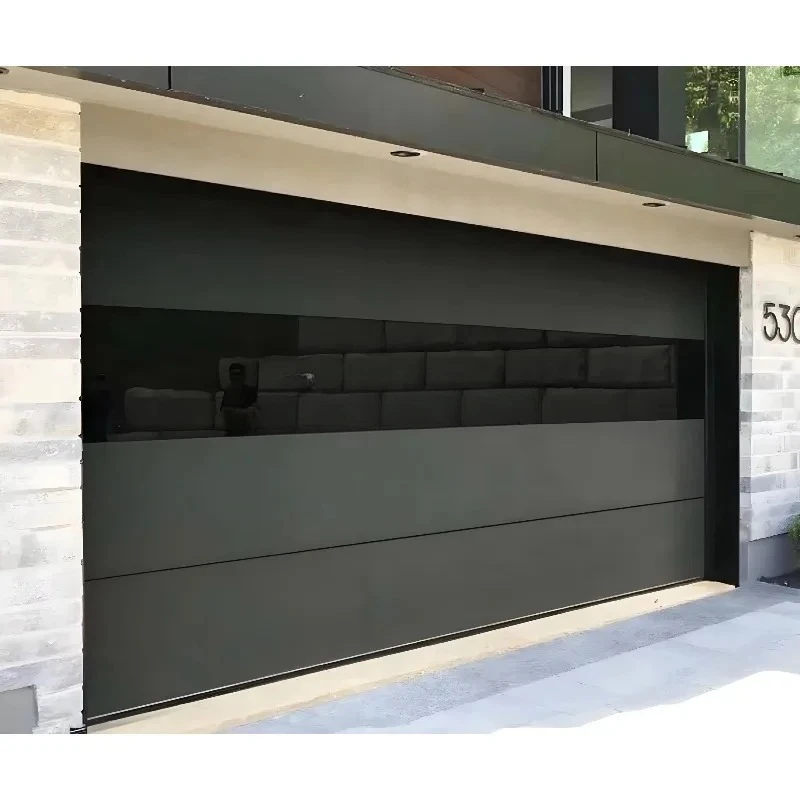 Professional Luxury Modern Design Steel Villa Sectional Electric Remote Control Garage Door Black Glass Anti-Theft Feature 2