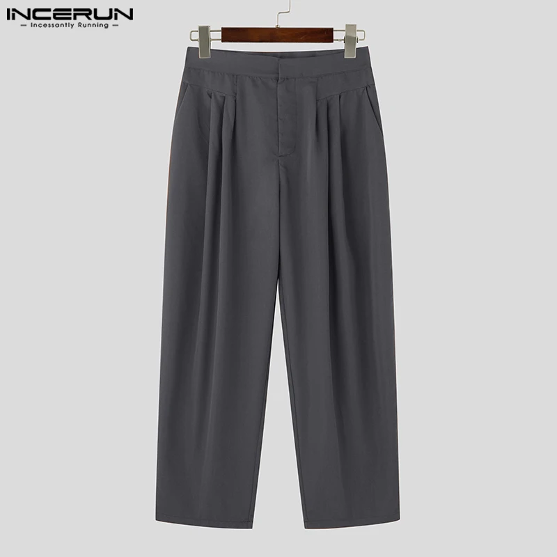INCERUN Herrenhosen Einfarbige Jogginghosen Lockere Freizeithosen Herren Plissierte 2026 Koreanischer Stil Mode Freizeithosen S-5XL Streetwear