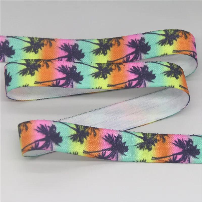 DHK 5/8\'\' 5yards Navy Anchor Fish Scale Whale Sea Animals Summer Printed Fold Elastic FOE Stretch Ribbon Headband DIY C1718