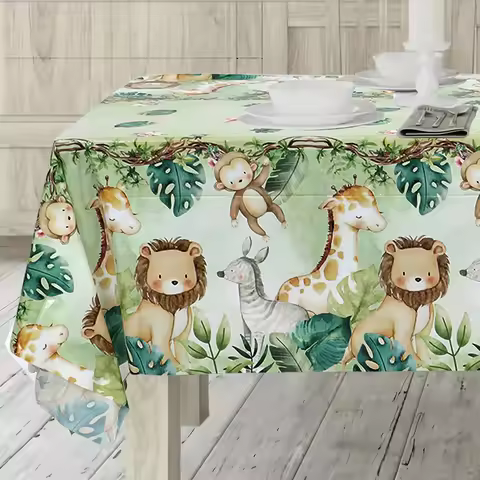 Jungle Animals Birthday Decoration Tablecloth Wild One Baby Shower Boy Kids Woodland Safari Bithday Party Supplies
