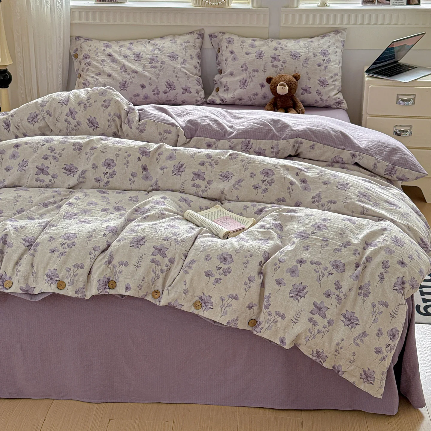 Grünes Blumen-Bettwäsche-Set, Vintage-Bettbezug-Set mit Kissenbezügen, Einzelbett, Doppelbett, Bett, Heimdekoration, Bettwäsche-Set für Zuhause – Detail 1
