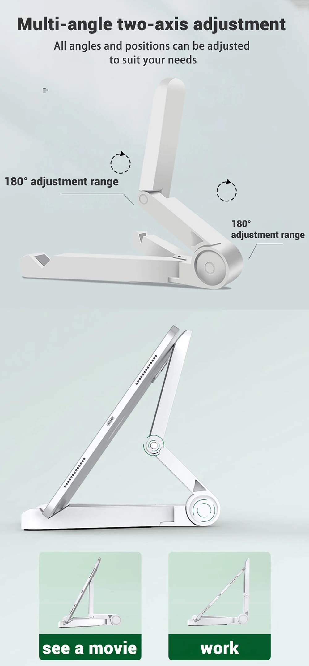 adjustable foldable tablet stand for desk in white minimalist design with adjustable angles for versatile viewing positions
