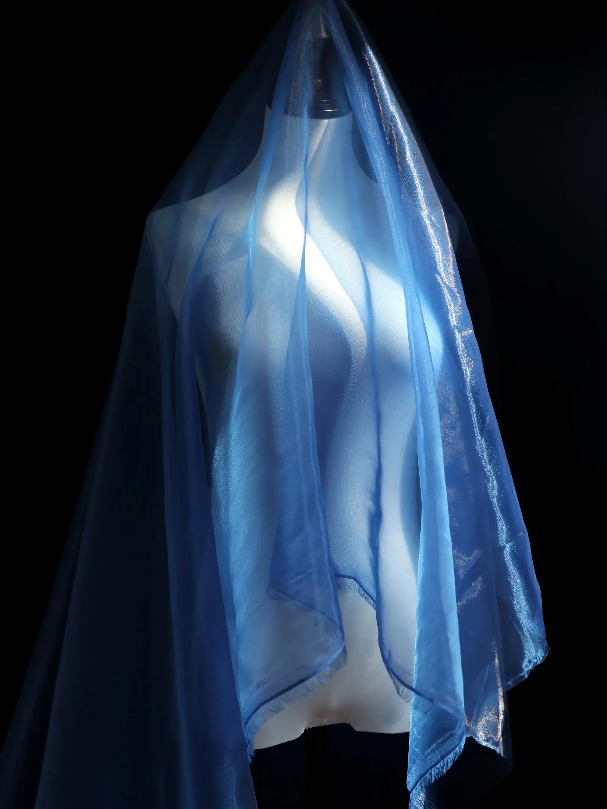 Eugenia Klein Blue Crystal Yarn Liquid Sparkling Stiff Wide Drape Dress Wedding Gown Fashion Designer