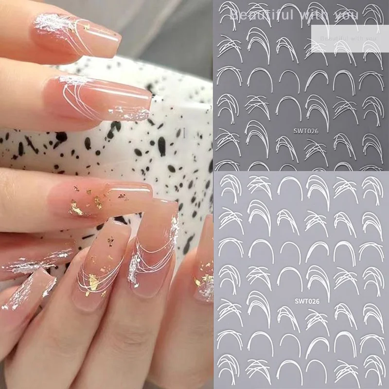 

Fashion French 3D Simplified Line Nail Art Stickers Irregular Line Press On Nails Decals Manicure Decorations DIY