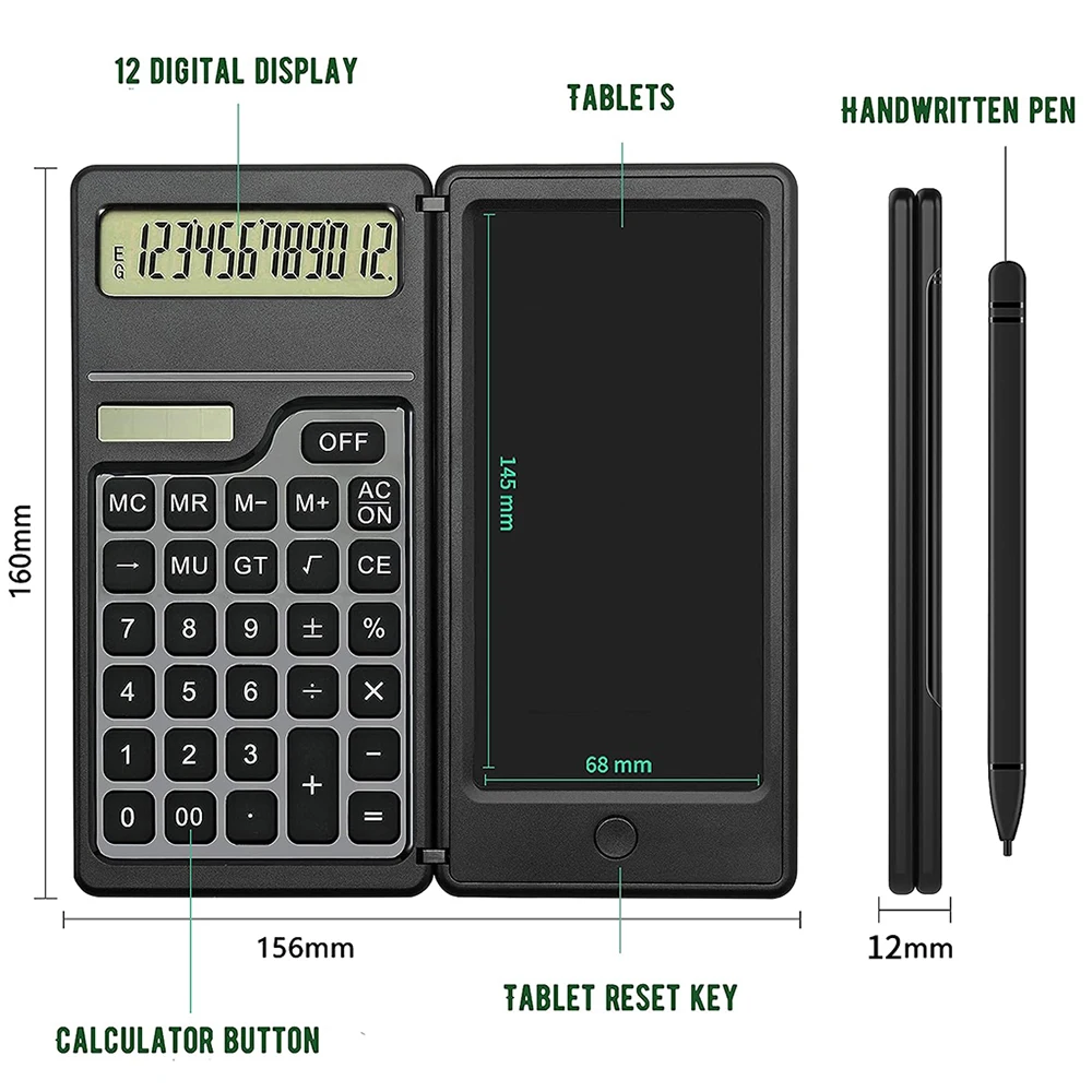 Zonne-energie rekenmachine Kladblok Groot scherm Schrijftablet Draagbare opvouwbare wetenschappelijke rekenmachine Mute School Office Business