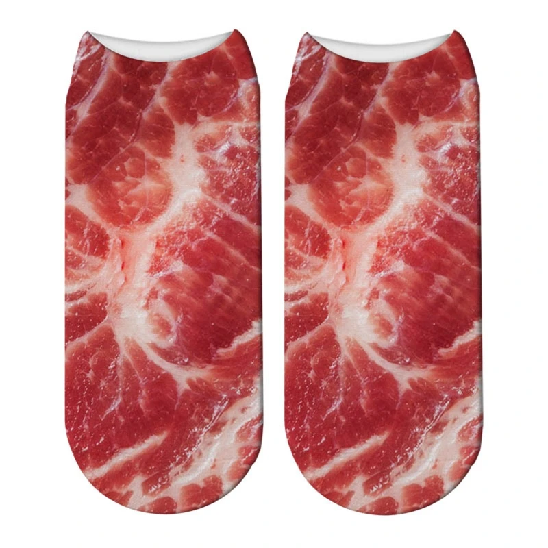 3D Digital Printing Meat Socks 1 Pair Beef Pork Short Sock Funny Simulation Socks Unisex for Men Women Teens Halloween Christmas