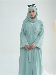 Muslim Vestidos Women Dresses Jalabiya Ramadan Eid Abaya Cardigan Lace Up Long Robe Arab Morocco Dubai Abayas Kaftan Islam