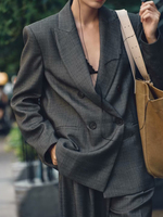 2024 European and American style women's new double-breasted suit jacket with shoulder pads