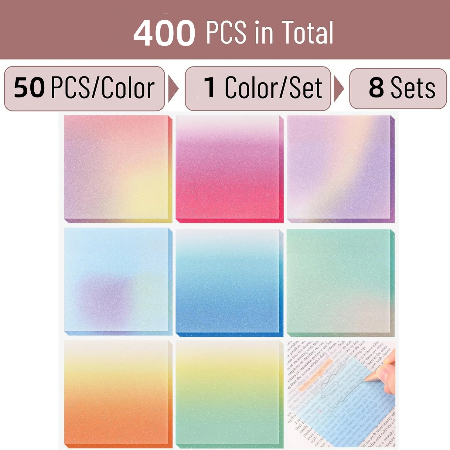 Sticky Note Dispenser - 8 Packs 400 Sheet Transparent Sticky