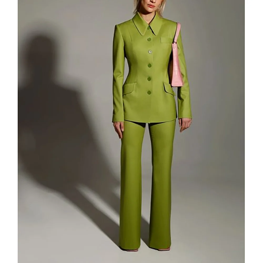 Fashion Green Single Breasted Women 2 Pieces(Blazer+Trousers) Customized Set Formal Office Lady Evening Party Sets