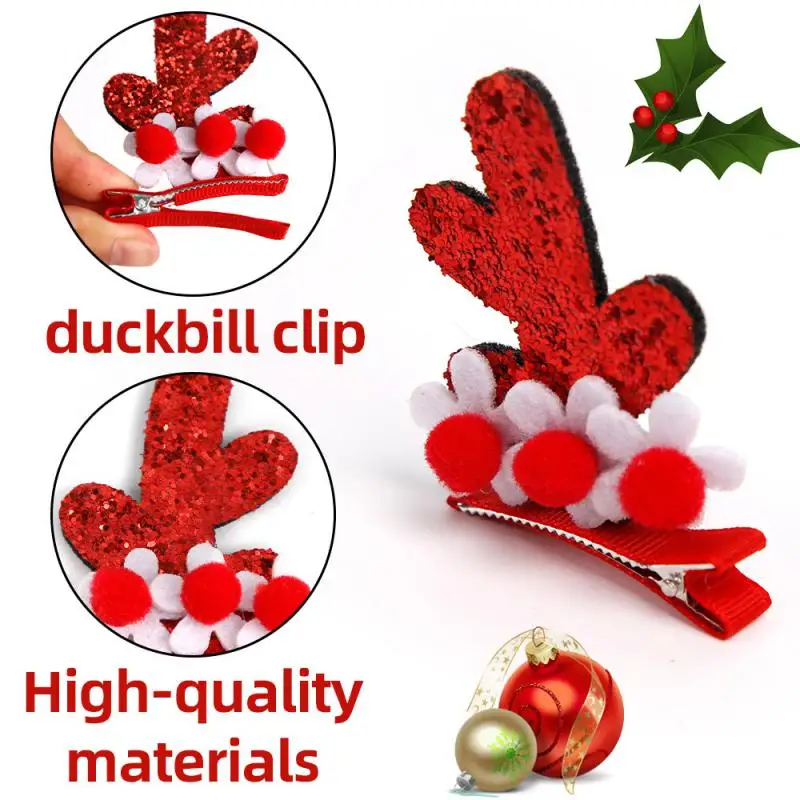 1 Pair Christmas Hairpin Christmas Party Decoration Duckbill Clip Bow Bell Festival Performance Props Clip Headwear Supplies