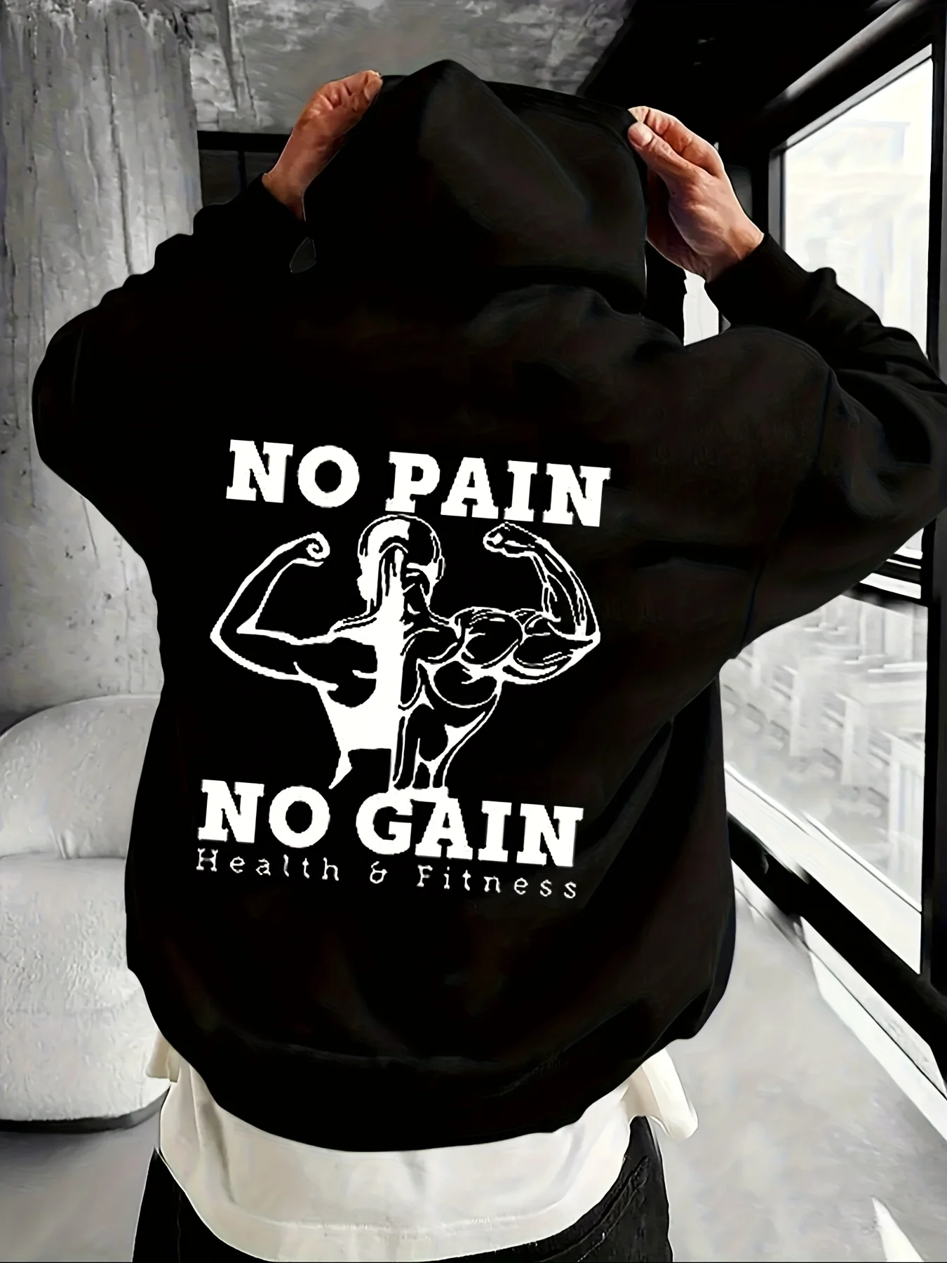 Men's Outdoor Sports Hooded Sweatshirt with Fitness Silhouette Print Autumn winter streetwear swag tracksuit essentials hoodies.
