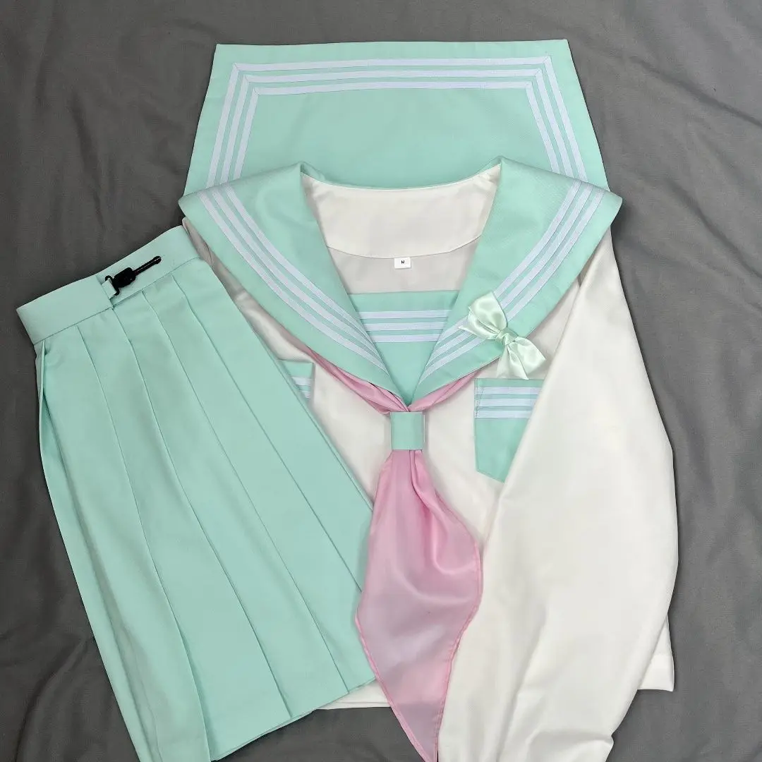 Authentiek Japans en Koreaans JK Sailor Uniform Groen JK Academy Student Uniform Set met lange en korte mouwen College Style Cos