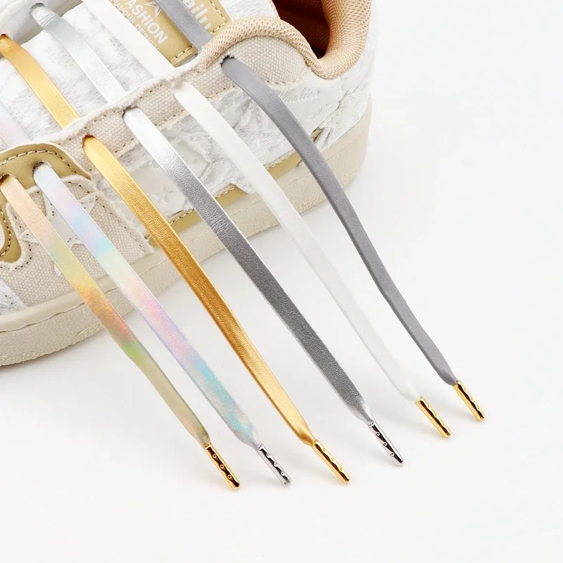 Unisex Luxury Faux Leather Flat Shoelaces with Quality Metal Head for Sneakers And Boots - Shoe Accessories 1 Pair
