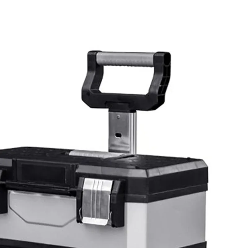 Multi functional movable pull rod toolbox, portable adjustable handheld rigid plastic toolbox with wheels