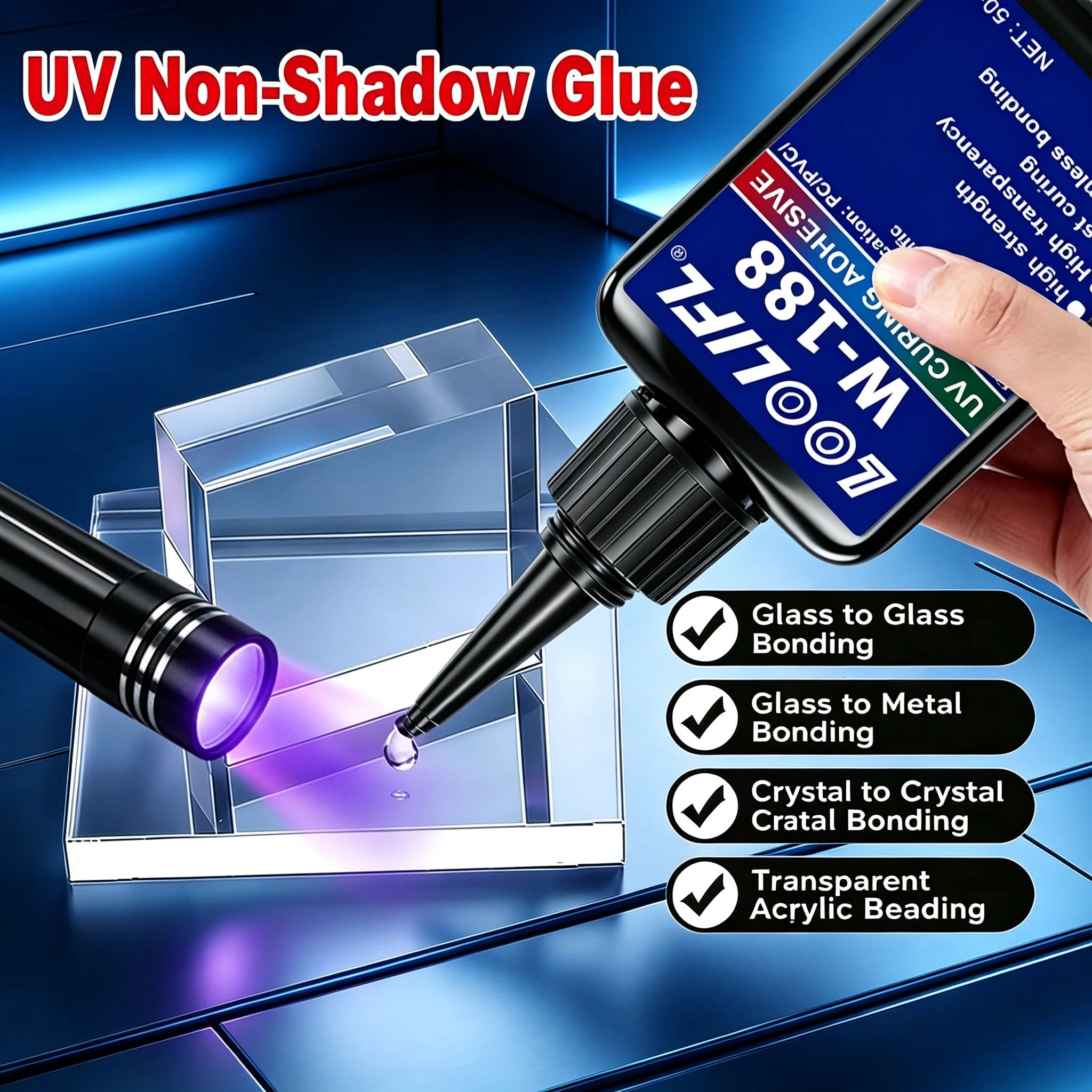50G New W-188 High-Strength UV-Curing Resin Adhesive UV Glue For DIY Projects Bonding Welding Glass Metal Ceramics ABS Crystal