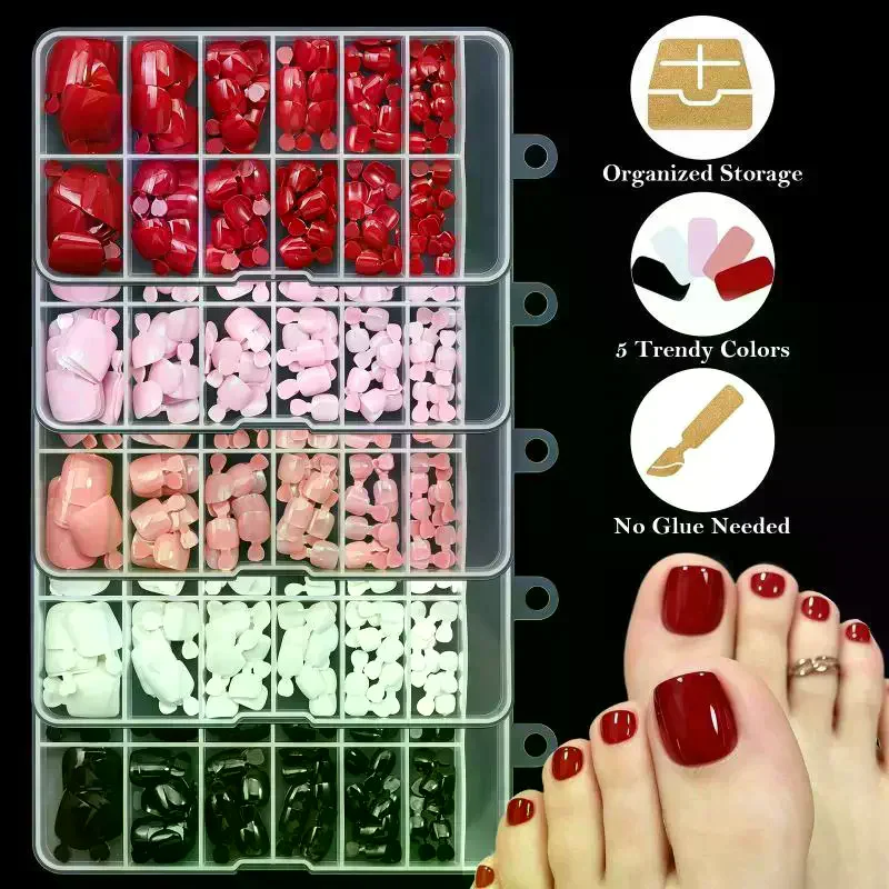 120Pcs Summer Press On Toes Full Cover Tips White Short Square False Toenails Pure Color Acrylic Artificial Wearable Toenails