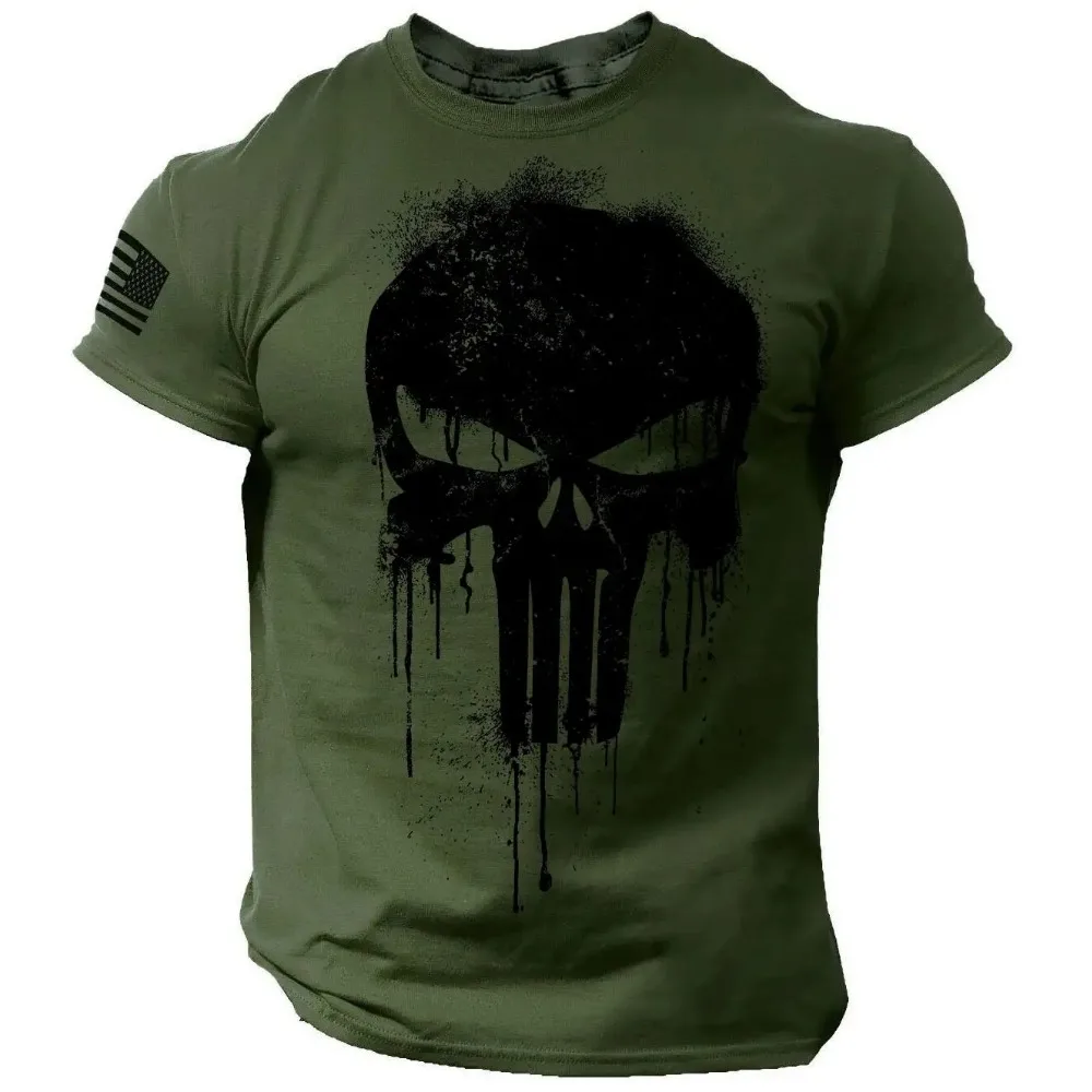 Men's 3D Patriotic Military Skull Printed Short sleeved T-shirt