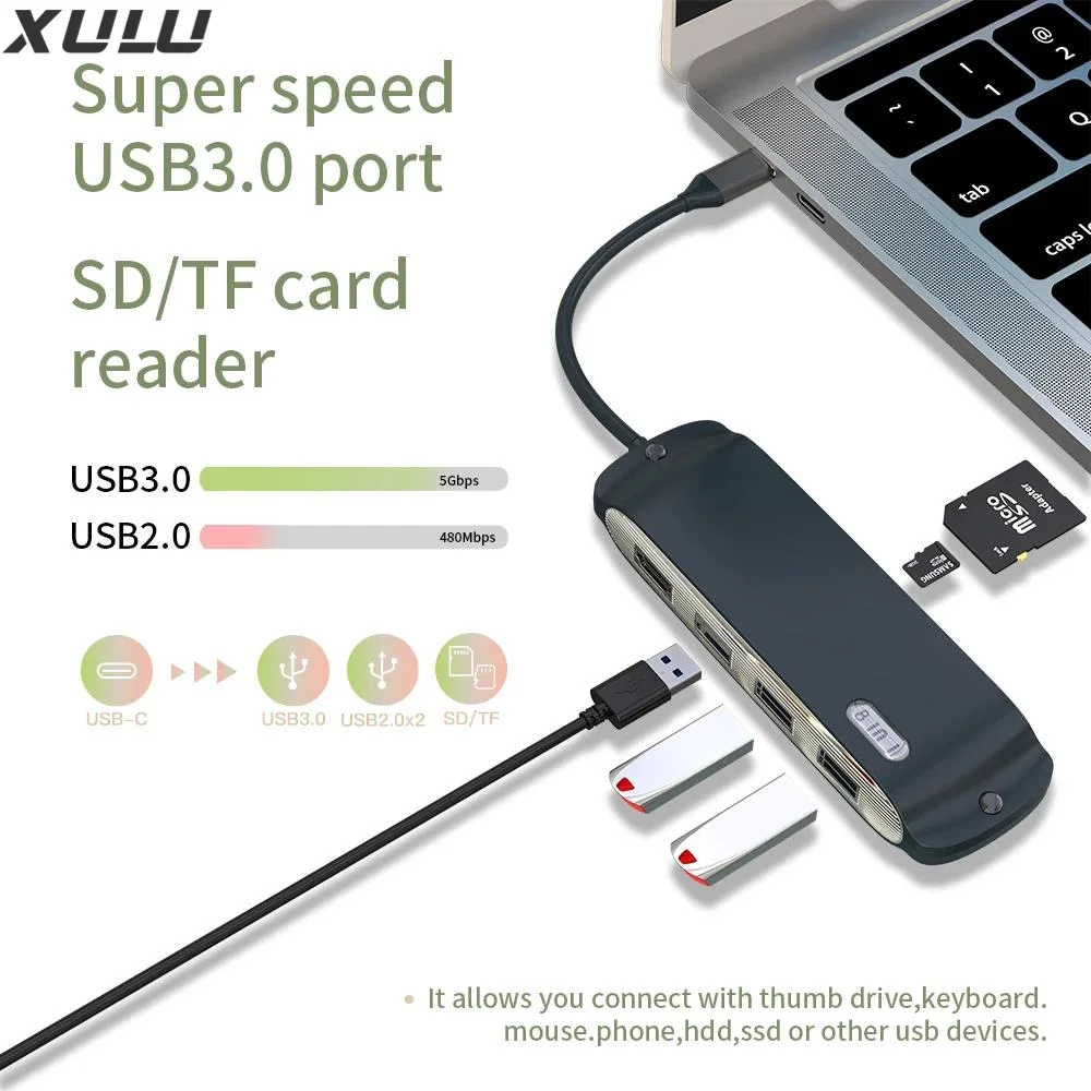 usb c hub 8 in 1 Type-C to PD 100W USB3.0 USB2.0*2 HD-MI SD TF RJ45 100M  type c hub for macbook