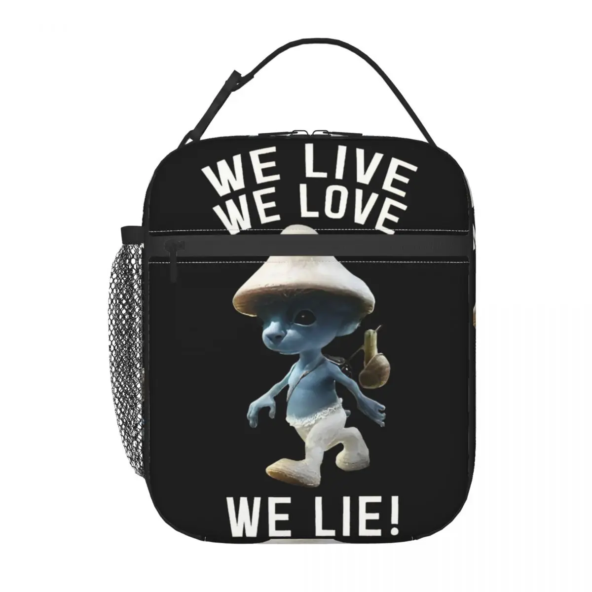 We Live We Love We Lie Thermal Insulated Lunch Bag for School Cat Mushroom Meme Bento Box Men Women Cooler Thermal Lunch Boxes