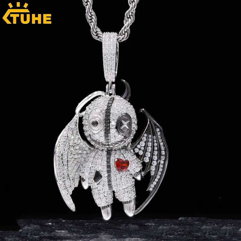 Colar com pingente de zircônia cúbica banhado a ouro 18K TUHE, pingente de diabo cravejado, para homens e mulheres, joia hip hop, presente para festas.