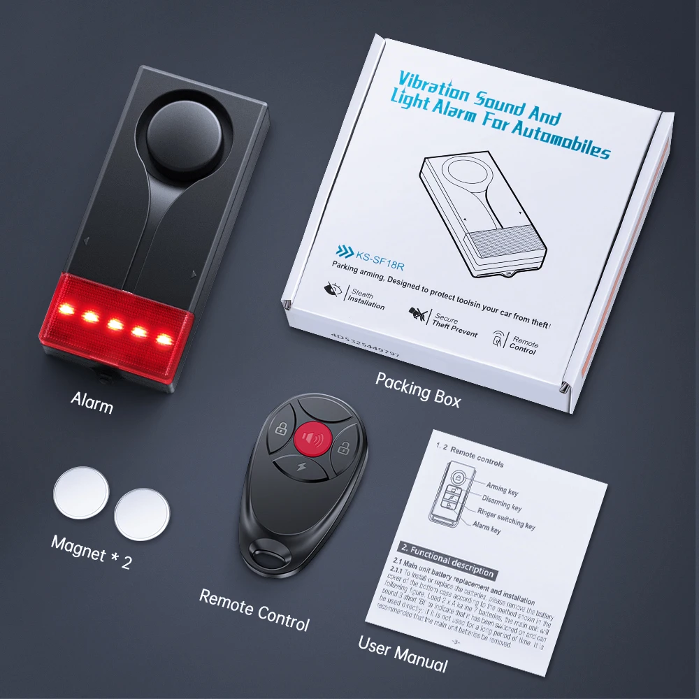 Camluxy إنذار مضاد للسرقة 108dB إنذار اهتزاز لاسلكي مع جهاز التحكم عن بعد باب ونافذة إنذار نظام إنذار السيارة الأمنية #6