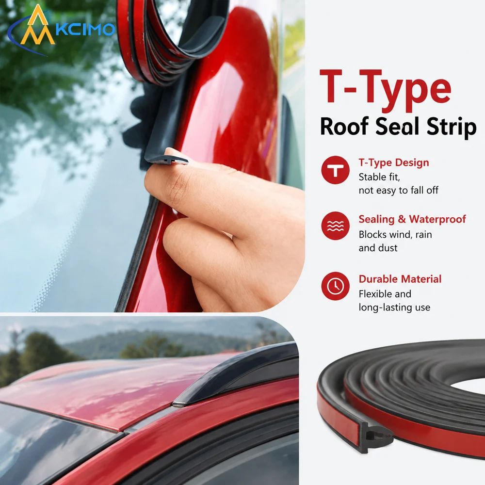 1PC  2M/4M T-Shape Car Weather Seal Strip, Waterproof Windproof Rubber Gap Filler, Auto Roof Window Dust Insulation Trim