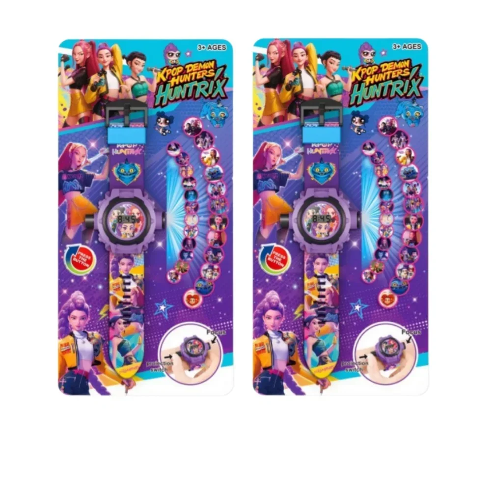 2026 KPop Witch Huntress Squad Kids Watch - 24-Pattern 3D Projection Flip Toy with Sonic Action Figure Gift