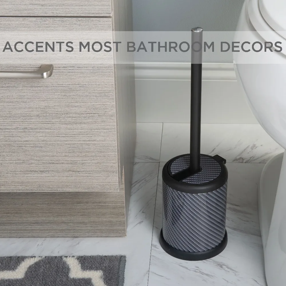 Self Closing Lid Toilet Brush and Holder Set in Modern Matte Black Hygienic Bathroom Cleaning Tool with Stand and Drip Tray for Easy Storage and Odor Control Heavy Duty Scrubber for Efficient Toilet Bowl Stain Removal view 3