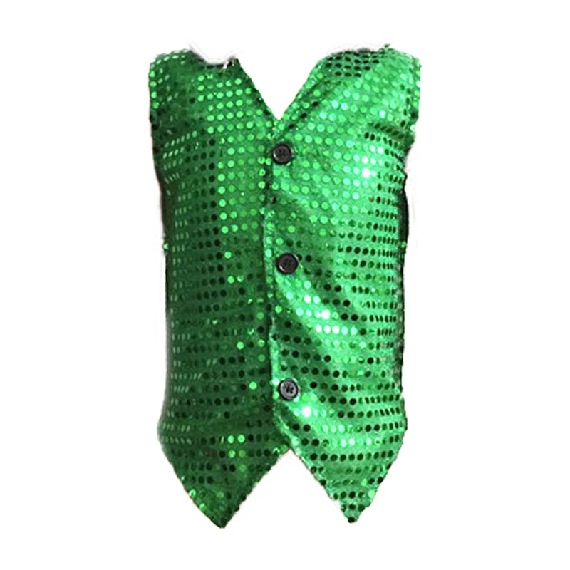 Sequin Sleeveless Vest Costumes Jazz Dance Wear Shining Waistcoat Stage Glitter Dancing for Adult Boys Girls Performance Clothes