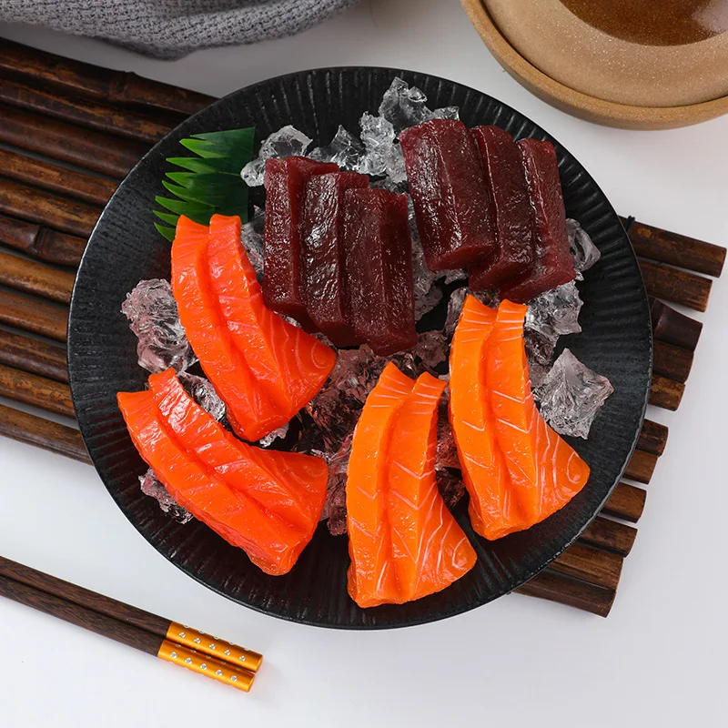 Simulación de Sushi Japonés, Cubos de Salmón a la Parrilla, Modelo de Atún, Accesorios para Fotografía de Alimentos, Decoración de Cocina, 4 Piezas/Lote