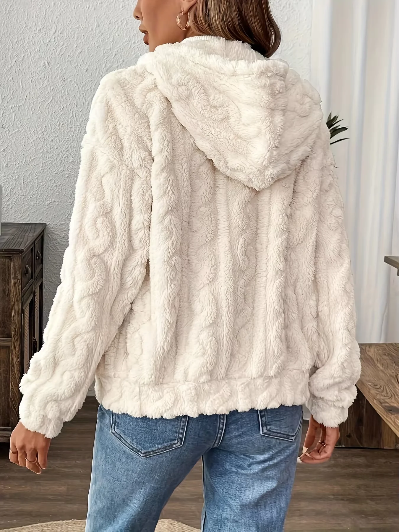 New Autumn and Winter Casual All-Match Zipper Plush Hooded Coat Long-Sleeved Fluffy Short Coat Jacket