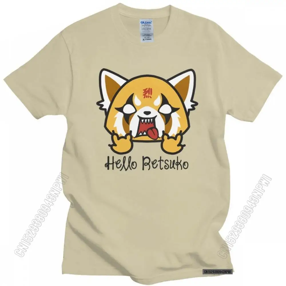 Hello Retsuko Man T Shirt Pre-Shrunk Cotton Aggretsuko Aggressive Tee Tops Soft Fabric Urban Graphic T-Shirt Anime Streetwear