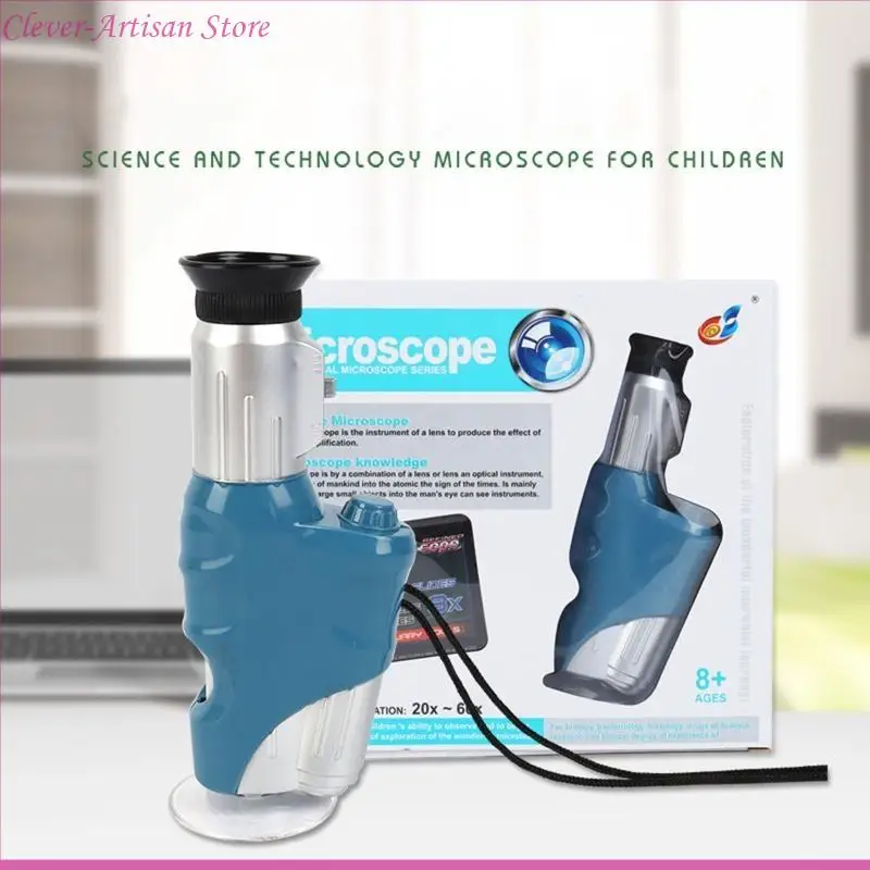 E06B Kids Handheld Microscoop met LED-licht 20x-60x Science Experiment for Children Outdoor Adventure Microscope Cadeau